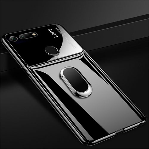 Hard Rigid Plastic Matte Finish Case Cover with Magnetic Finger Ring Stand P02 for Huawei Honor V20 Black