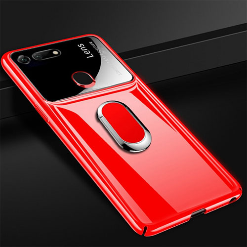 Hard Rigid Plastic Matte Finish Case Cover with Magnetic Finger Ring Stand P02 for Huawei Honor V20 Red