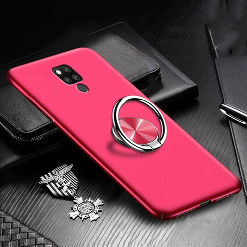 Hard Rigid Plastic Matte Finish Case Cover with Magnetic Finger Ring Stand P02 for Huawei Mate 20 X 5G Hot Pink