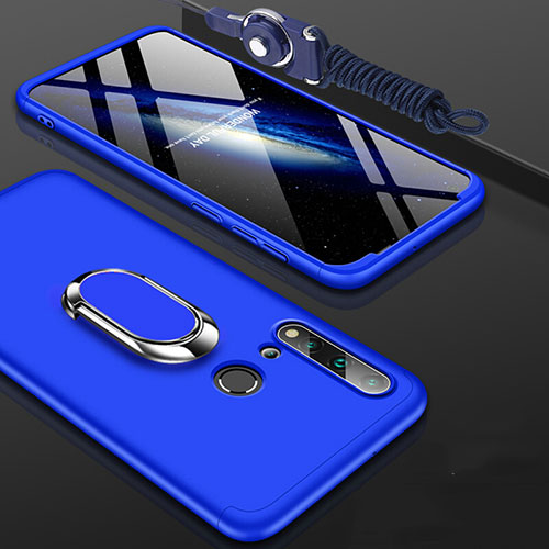 Hard Rigid Plastic Matte Finish Case Cover with Magnetic Finger Ring Stand P02 for Huawei Nova 5i Blue