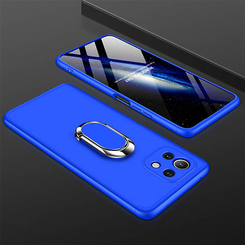 Hard Rigid Plastic Matte Finish Case Cover with Magnetic Finger Ring Stand P02 for Xiaomi Mi 11 5G Blue