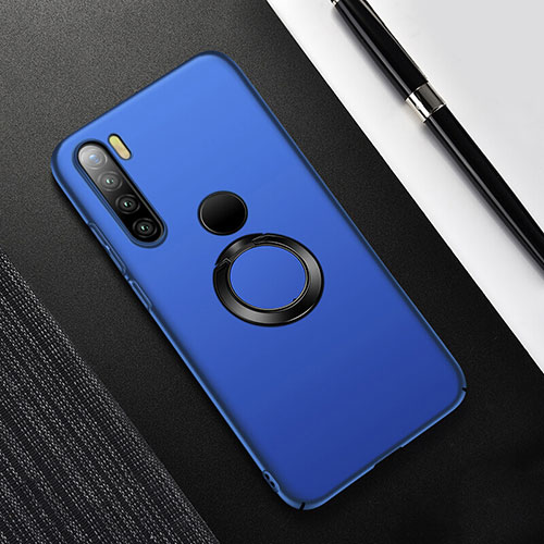 Hard Rigid Plastic Matte Finish Case Cover with Magnetic Finger Ring Stand P02 for Xiaomi Redmi Note 8T Blue