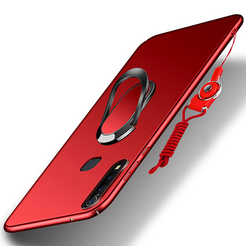 Hard Rigid Plastic Matte Finish Case Cover with Magnetic Finger Ring Stand S01 for Vivo iQOO U3 4G Red