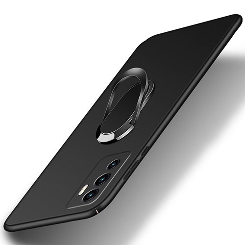 Hard Rigid Plastic Matte Finish Case Cover with Magnetic Finger Ring Stand S01 for Vivo V23e 5G Black