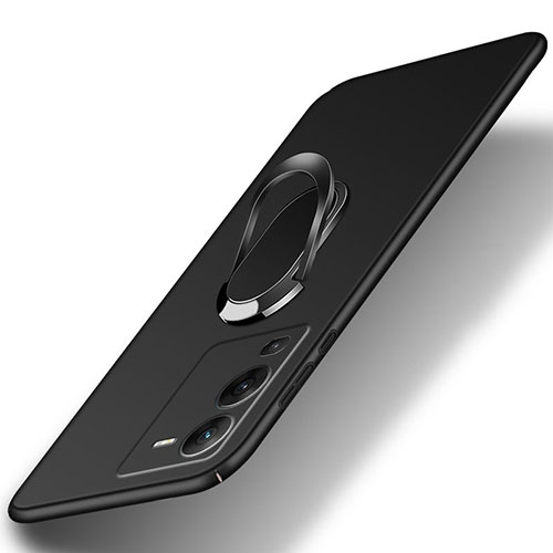 Hard Rigid Plastic Matte Finish Case Cover with Magnetic Finger Ring Stand S01 for Vivo V25 Pro 5G Black