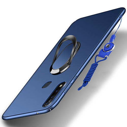 Hard Rigid Plastic Matte Finish Case Cover with Magnetic Finger Ring Stand S01 for Vivo Y19 Blue