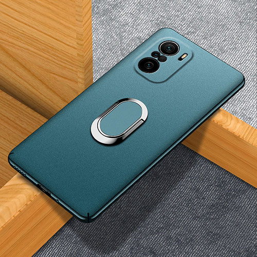 Hard Rigid Plastic Matte Finish Case Cover with Magnetic Finger Ring Stand S01 for Xiaomi Redmi K40 Pro 5G Green