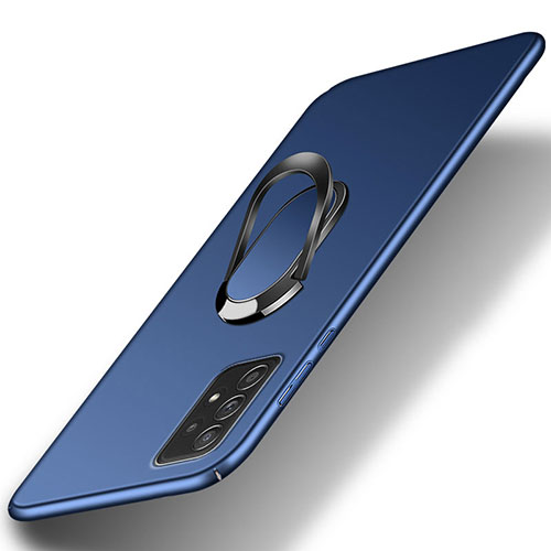 Hard Rigid Plastic Matte Finish Case Cover with Magnetic Finger Ring Stand YK1 for Samsung Galaxy A52 4G Blue