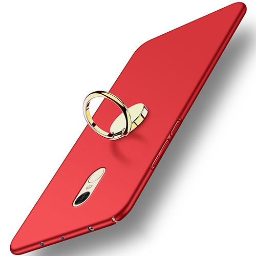 Hard Rigid Plastic Matte Finish Cover with Finger Ring Stand A03 for Xiaomi Redmi Note 4X High Edition Red