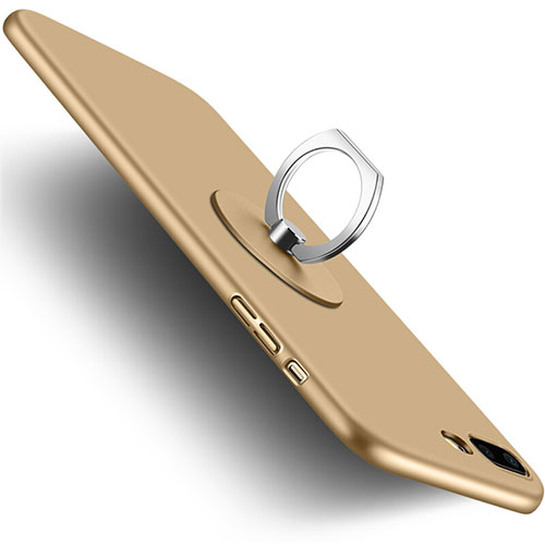 Hard Rigid Plastic Matte Finish Cover with Finger Ring Stand for Apple iPhone 7 Plus Gold