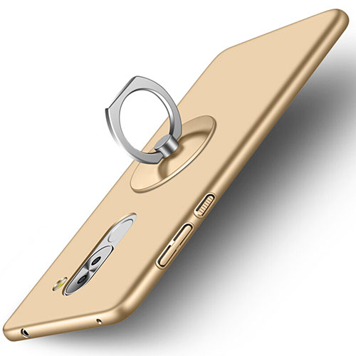 Hard Rigid Plastic Matte Finish Cover with Finger Ring Stand for Huawei GR5 (2017) Gold