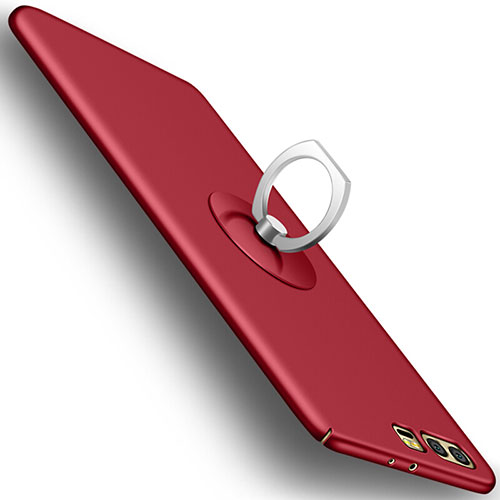 Hard Rigid Plastic Matte Finish Cover with Finger Ring Stand for Huawei Honor 9 Premium Red