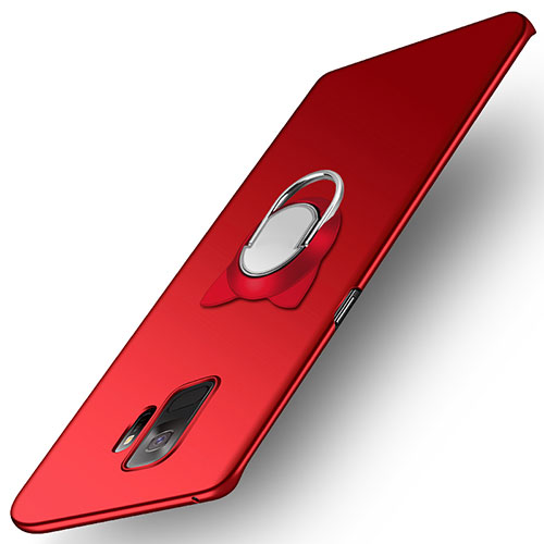 Hard Rigid Plastic Matte Finish Cover with Finger Ring Stand for Samsung Galaxy S9 Red