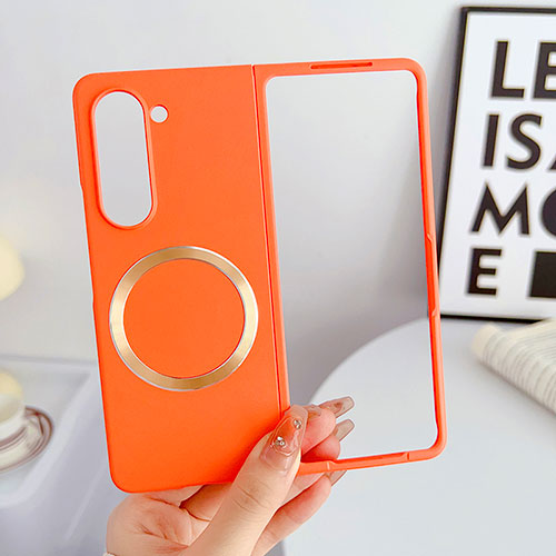 Hard Rigid Plastic Matte Finish Frameless Case Back Cover with Mag-Safe Magnetic BH1 for Samsung Galaxy Z Fold5 5G Orange