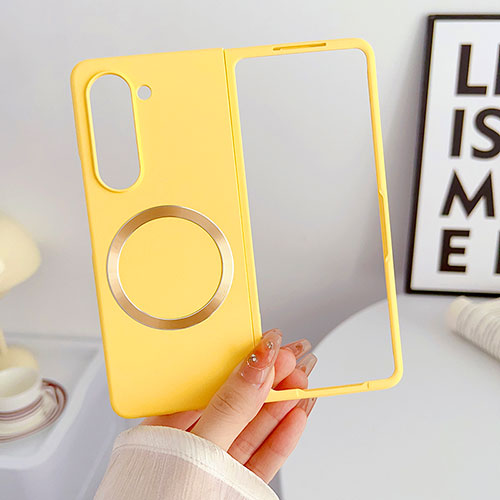 Hard Rigid Plastic Matte Finish Frameless Case Back Cover with Mag-Safe Magnetic BH1 for Samsung Galaxy Z Fold5 5G Yellow