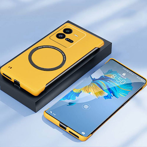 Hard Rigid Plastic Matte Finish Frameless Case Back Cover with Mag-Safe Magnetic for Vivo X80 Pro 5G Yellow