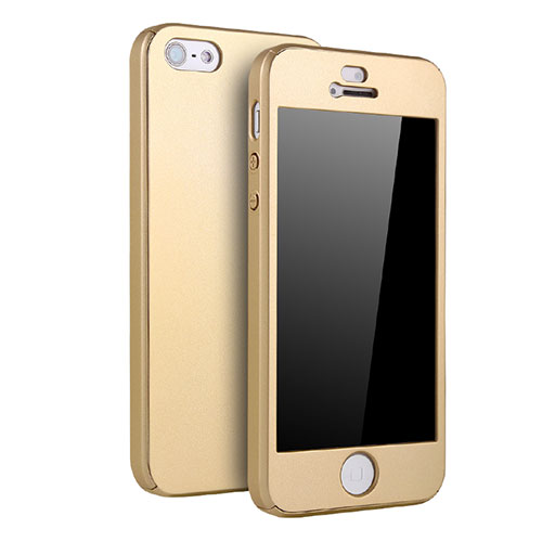 Hard Rigid Plastic Matte Finish Front and Back Case 360 Degrees Cover for Apple iPhone SE Gold