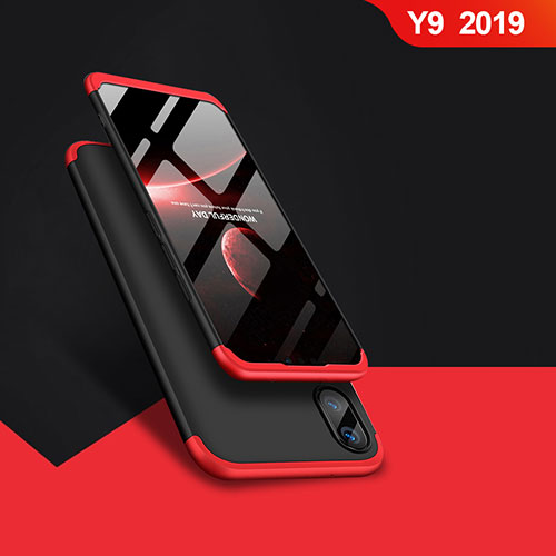 Hard Rigid Plastic Matte Finish Front and Back Case 360 Degrees Q01 for Huawei Y9 (2019) Red and Black