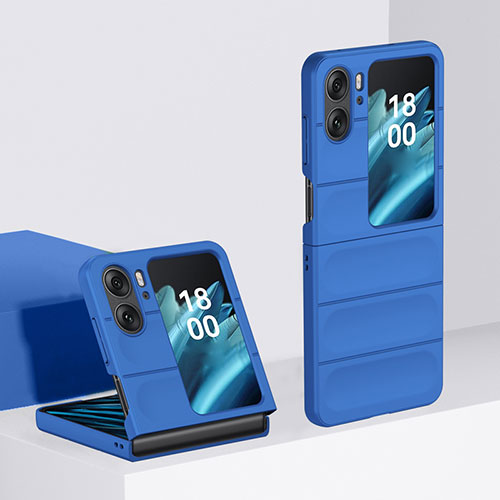 Hard Rigid Plastic Matte Finish Front and Back Cover Case 360 Degrees BH1 for Oppo Find N2 Flip 5G Blue