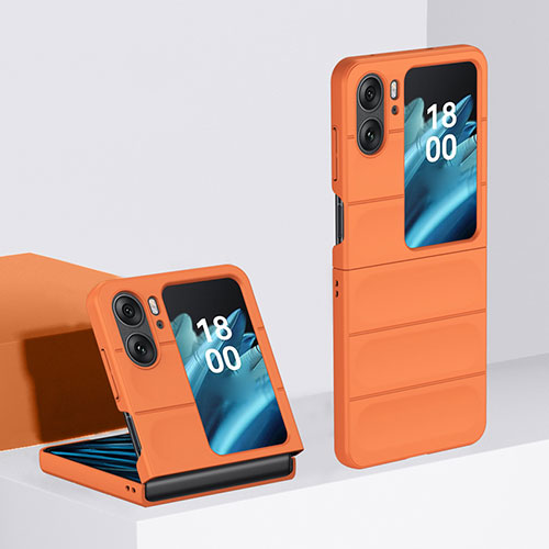 Hard Rigid Plastic Matte Finish Front and Back Cover Case 360 Degrees BH1 for Oppo Find N2 Flip 5G Orange