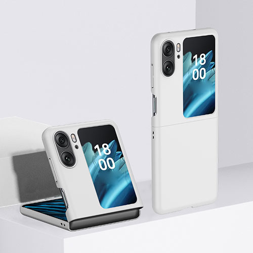 Hard Rigid Plastic Matte Finish Front and Back Cover Case 360 Degrees BH2 for Oppo Find N2 Flip 5G White