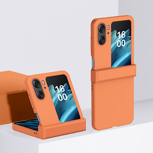 Hard Rigid Plastic Matte Finish Front and Back Cover Case 360 Degrees BH3 for Oppo Find N2 Flip 5G Orange