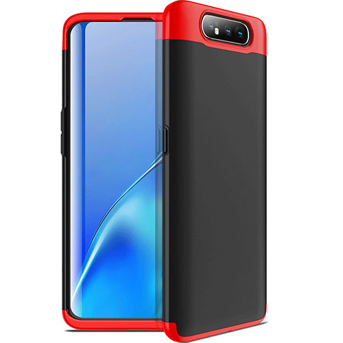 Hard Rigid Plastic Matte Finish Front and Back Cover Case 360 Degrees C01 for Samsung Galaxy A90 4G Red and Black