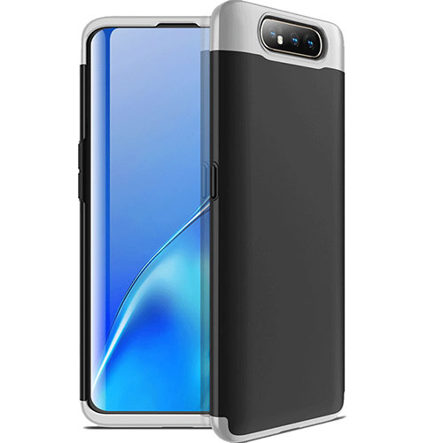 Hard Rigid Plastic Matte Finish Front and Back Cover Case 360 Degrees C01 for Samsung Galaxy A90 4G Silver and Black