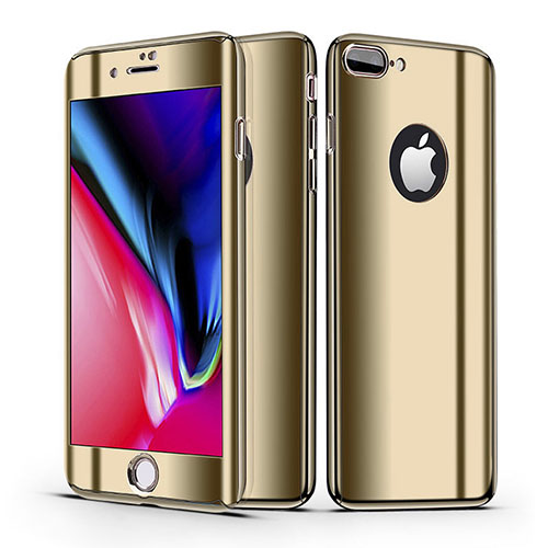 Hard Rigid Plastic Matte Finish Front and Back Cover Case 360 Degrees for Apple iPhone 8 Plus Gold