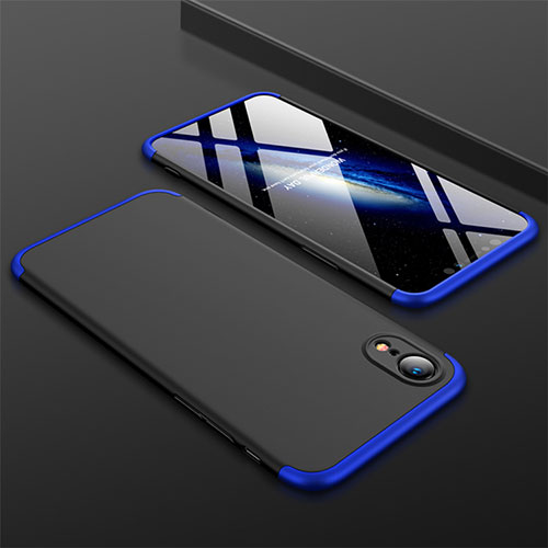 Hard Rigid Plastic Matte Finish Front and Back Cover Case 360 Degrees for Apple iPhone XR Blue and Black