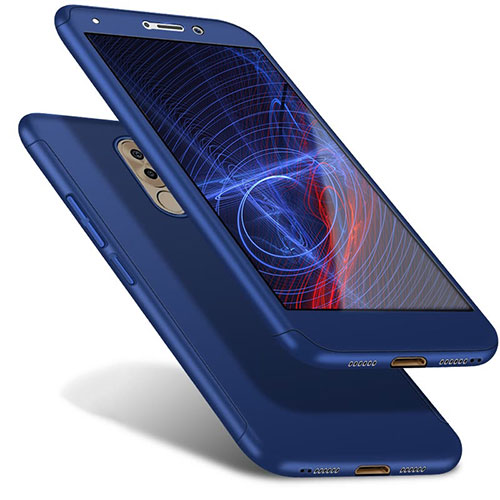 Hard Rigid Plastic Matte Finish Front and Back Cover Case 360 Degrees for Huawei GR5 (2017) Blue