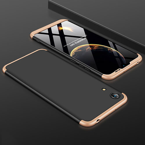 Hard Rigid Plastic Matte Finish Front and Back Cover Case 360 Degrees for Huawei Honor 8A Gold and Black