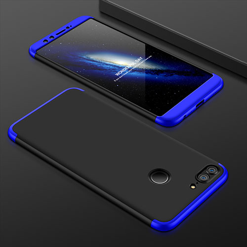 Hard Rigid Plastic Matte Finish Front and Back Cover Case 360 Degrees for Huawei Honor 9 Lite Blue and Black