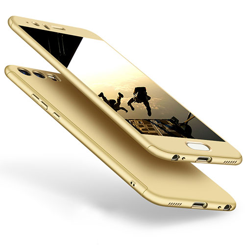 Hard Rigid Plastic Matte Finish Front and Back Cover Case 360 Degrees for Huawei P10 Plus Gold