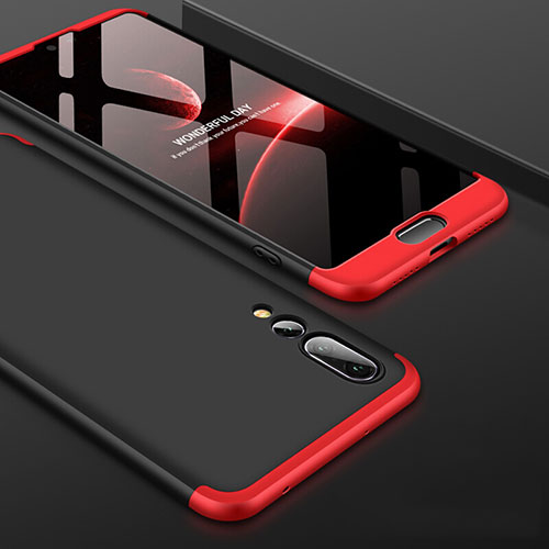 Hard Rigid Plastic Matte Finish Front and Back Cover Case 360 Degrees for Huawei P20 Pro Red and Black