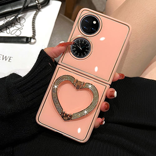 Hard Rigid Plastic Matte Finish Front and Back Cover Case 360 Degrees for Huawei P60 Pocket Rose Gold
