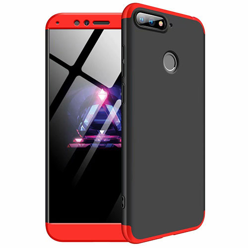 Hard Rigid Plastic Matte Finish Front and Back Cover Case 360 Degrees for Huawei Y6 (2018) Red and Black