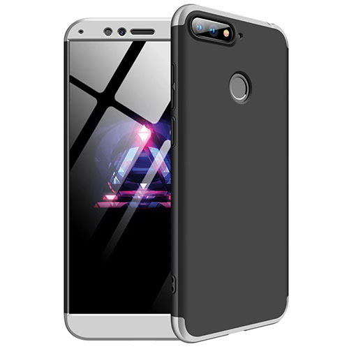 Hard Rigid Plastic Matte Finish Front and Back Cover Case 360 Degrees for Huawei Y6 Prime (2018) Silver and Black