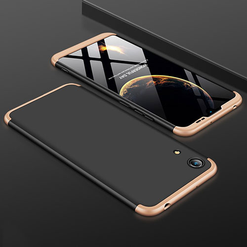 Hard Rigid Plastic Matte Finish Front and Back Cover Case 360 Degrees for Huawei Y6 Prime (2019) Gold and Black