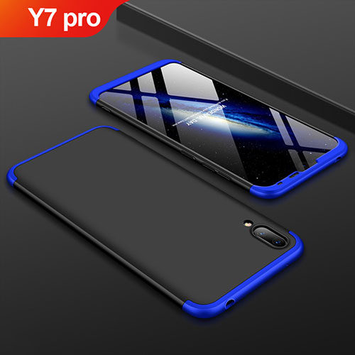 Hard Rigid Plastic Matte Finish Front and Back Cover Case 360 Degrees for Huawei Y7 (2019) Blue and Black