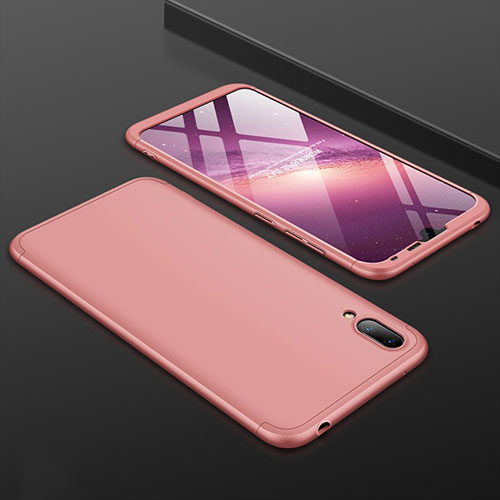 Hard Rigid Plastic Matte Finish Front and Back Cover Case 360 Degrees for Huawei Y7 (2019) Rose Gold