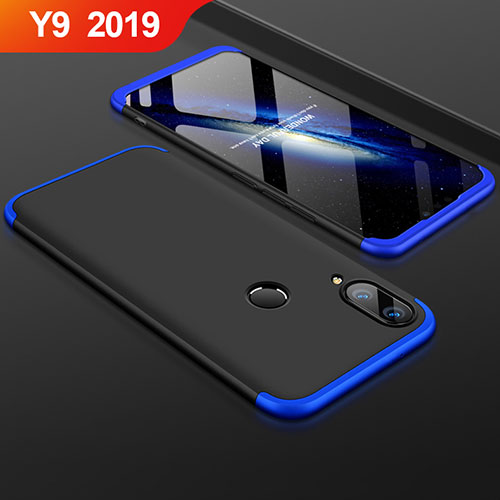 Hard Rigid Plastic Matte Finish Front and Back Cover Case 360 Degrees for Huawei Y9 (2019) Blue and Black