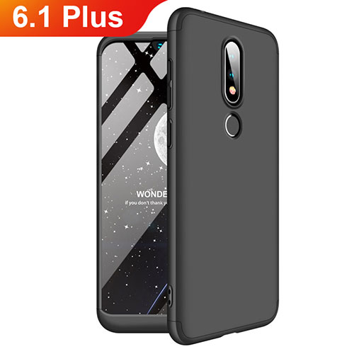 Hard Rigid Plastic Matte Finish Front and Back Cover Case 360 Degrees for Nokia 6.1 Plus Black