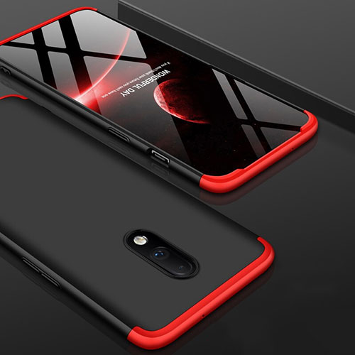 Hard Rigid Plastic Matte Finish Front and Back Cover Case 360 Degrees for OnePlus 7 Red and Black