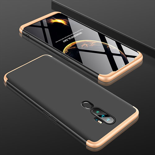 Hard Rigid Plastic Matte Finish Front and Back Cover Case 360 Degrees for Oppo A11X Gold and Black