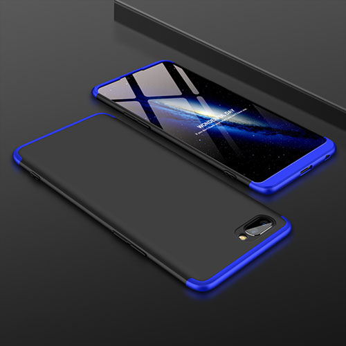Hard Rigid Plastic Matte Finish Front and Back Cover Case 360 Degrees for Oppo A5 Blue and Black