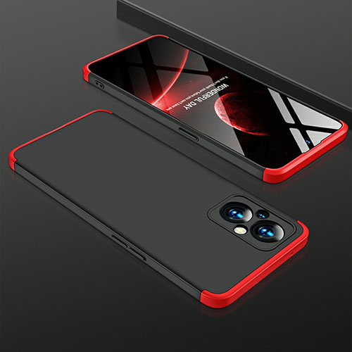 Hard Rigid Plastic Matte Finish Front and Back Cover Case 360 Degrees for Oppo A96 5G Red and Black