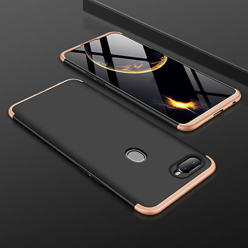 Hard Rigid Plastic Matte Finish Front and Back Cover Case 360 Degrees for Oppo AX7 Gold and Black