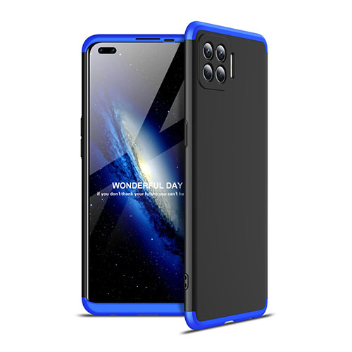 Hard Rigid Plastic Matte Finish Front and Back Cover Case 360 Degrees for Oppo F17 Pro Blue and Black