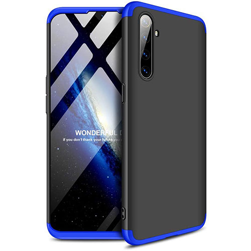 Hard Rigid Plastic Matte Finish Front and Back Cover Case 360 Degrees for Oppo K5 Blue and Black
